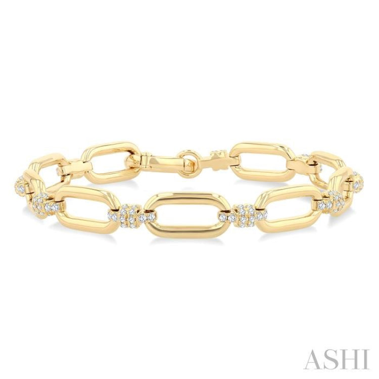 1 1/10 Ctw Round Cut Diamond Paper Clip Link Fashion Bracelet in 14K Yellow Gold