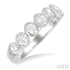 1 Ctw 7-Stone Bezel Set Oval Cut Diamond Fashion Band in 14K White Gold