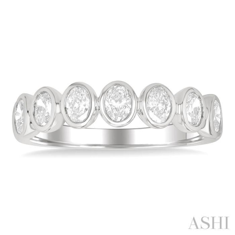 1 Ctw 7-Stone Bezel Set Oval Cut Diamond Fashion Band in 14K White Gold