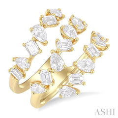 2 1/3 Ctw Mixed Pear and Emerald Cut Diamond Fashion Wrap Ring in 14K Yellow Gold