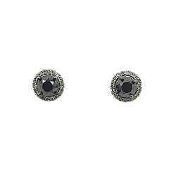 APPRAISED $1000 - 10kt White Gold Earrings with 2 Round Black Diamonds - T. - 1.16ct Surrounded by 36 Single Cut Diamonds - T. - .18ct