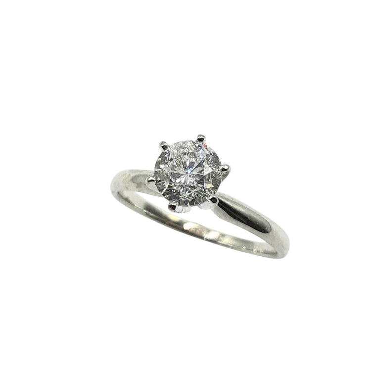 14kt White Gold Basket Engagement Ring with 1 Round Brilliant Diamond Center - T. - .95ct