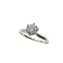 14kt White Gold Basket Engagement Ring with 1 Round Brilliant Diamond Center - T. - .95ct