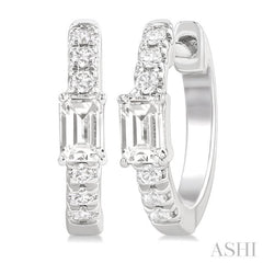 3/8 Ctw Octagon Shape and Round Cut Diamond Fashion Huggie Petite Earrings in 14K White Gold