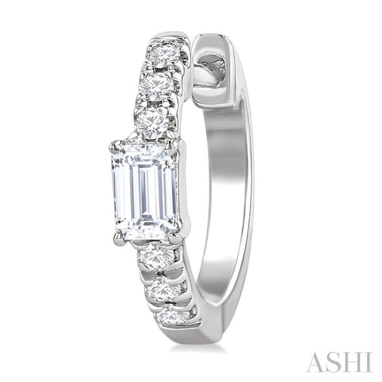 3/8 Ctw Octagon Shape and Round Cut Diamond Fashion Huggie Petite Earrings in 14K White Gold