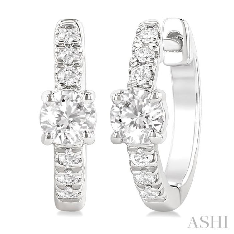 3/8 Ctw Round Shape Round Cut Diamond Fashion Huggie Petite Earrings in 14K White Gold