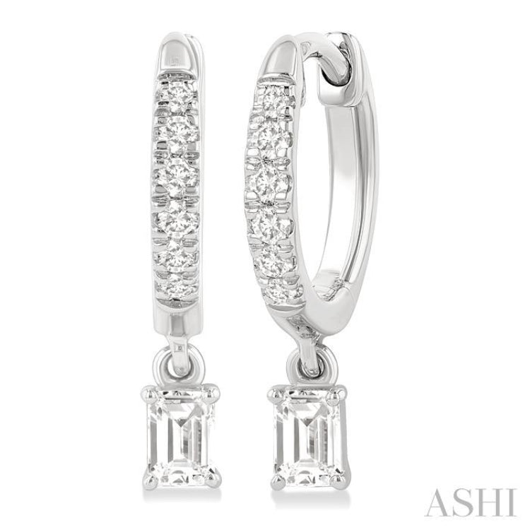 3/8 Ctw Octagon Shape and Round Cut Diamond Fashion Huggie Petite Earrings in 14K White Gold