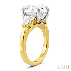 1 1/10 Ctw Oval Shape Trillion Cut & Round Cut Diamond Semi-Mount Engagement Ring in 14K Yellow and White Gold