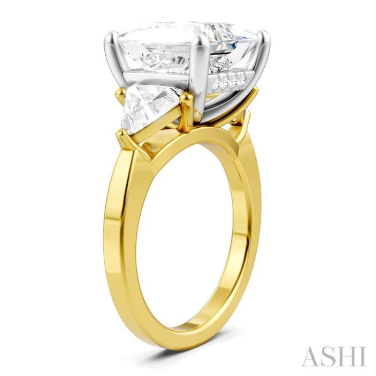 1 1/10 Ctw Princess Shape Trillion Cut & Round Cut Diamond Semi-Mount Engagement Ring in 14K Yellow and White Gold