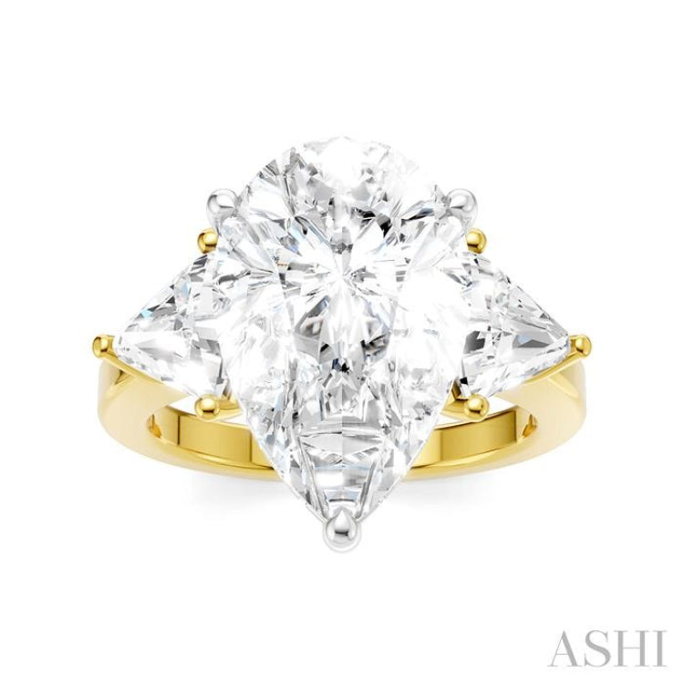 1 1/10 Ctw Pear Shape Trillion Cut & Round Cut Diamond Semi-Mount Engagement Ring in 14K Yellow and White Gold