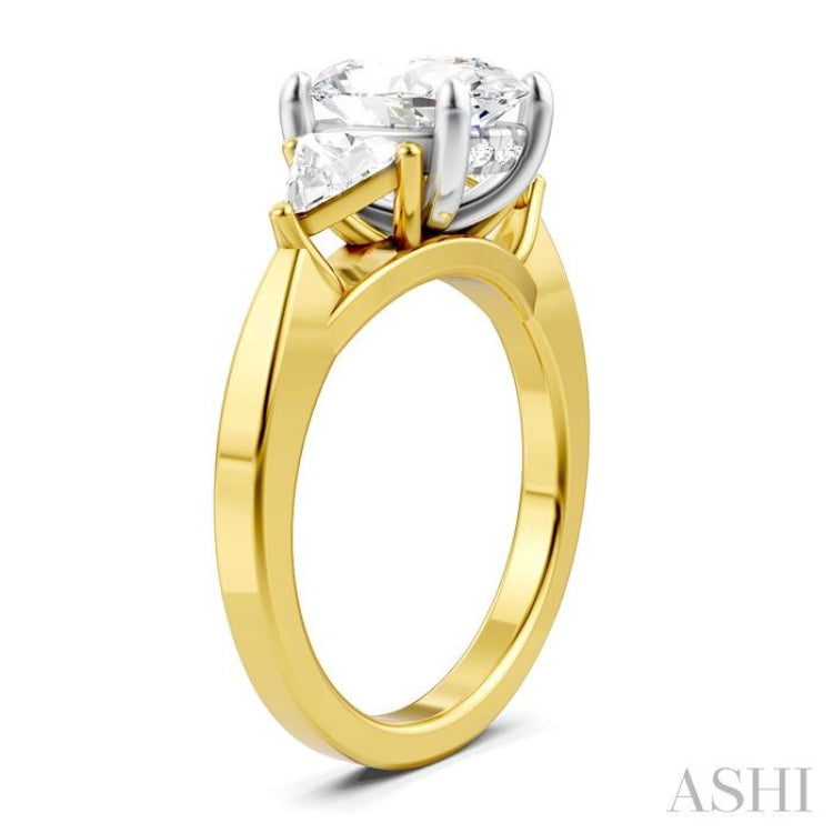 1/2 Ctw Oval Shape Trillion Cut & Round Cut Diamond Semi-Mount Engagement Ring in 14K Yellow and White Gold