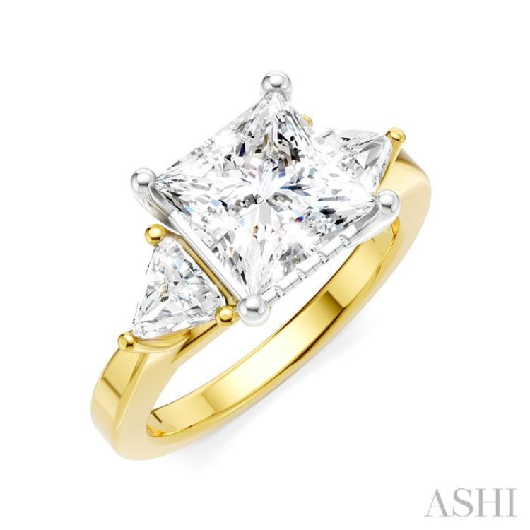 1/2 Ctw Princess Shape Trillion Cut & Round Cut Diamond Semi-Mount Engagement Ring in 14K Yellow and White Gold