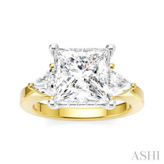 1/2 Ctw Princess Shape Trillion Cut & Round Cut Diamond Semi-Mount Engagement Ring in 14K Yellow and White Gold