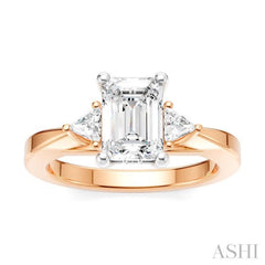1/4 Ctw Emerald Shape Trillion and Round Cut Diamond Semi-Mount Engagement Ring in 14K Rose and White Gold
