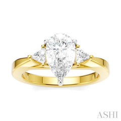 1/4 Ctw Pear Shape Trillion Cut & Round Cut Diamond Semi-Mount Engagement Ring in 14K Yellow and White Gold