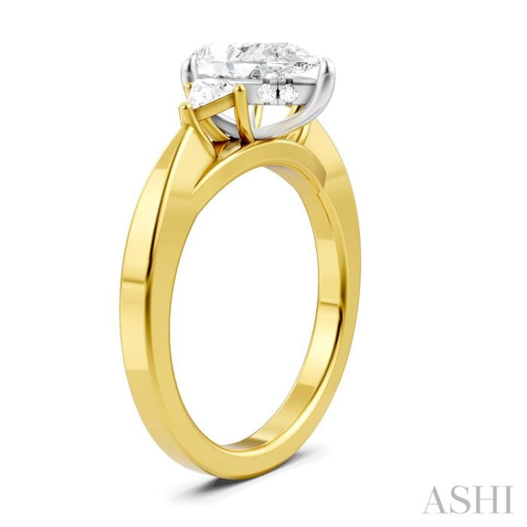 1/4 Ctw Pear Shape Trillion Cut & Round Cut Diamond Semi-Mount Engagement Ring in 14K Yellow and White Gold