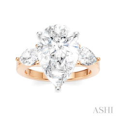 1 Ctw Tri-Mount Centerpiece Pear and Round Cut Diamond Semi Mount Engagement Ring in 14K Rose and White Gold