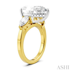 1 1/10 Ctw Tri-Mount Centerpiece Pear and Round Cut Diamond Semi-Mount Engagement Ring in 14K Yellow and White Gold