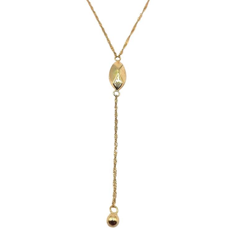 APPRAISED $350 - 14kt Yellow Gold Navette "Y" Necklace 