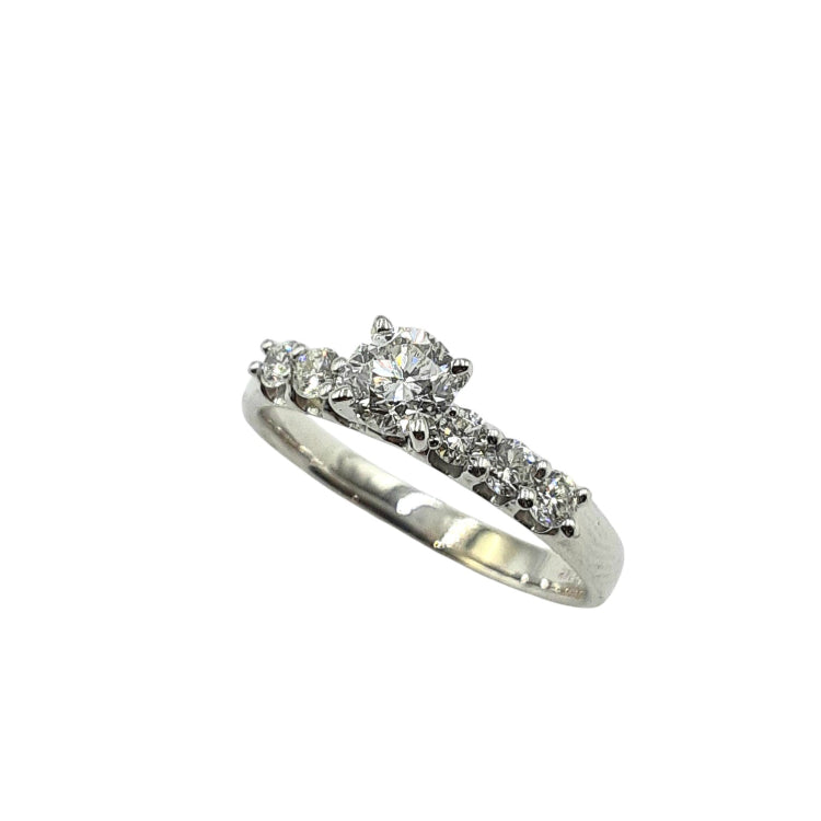 APPRAISED $2600 - 14kt White Gold Band with 1 Round Brilliant Diamond Center - EST. - .49ct and 6 Round Brilliant Diamond on Sides - T. - .36ct