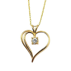 APPRAISED $375- 14KT Yellow Gold Heart Pendant with1Round CZ Stone