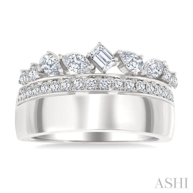 3/4 Ctw Mixed Diamond Cut Fashion Ring in 14K White Gold