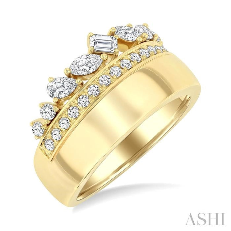 3/4 Ctw Mixed Diamond Cut Bold Fashion Ring in 14K Yellow Gold
