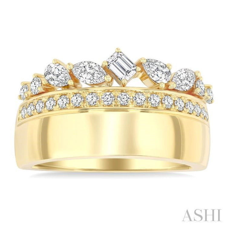 3/4 Ctw Mixed Diamond Cut Bold Fashion Ring in 14K Yellow Gold