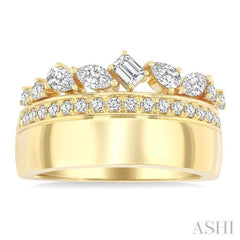 3/4 Ctw Mixed Diamond Cut Bold Fashion Ring in 14K Yellow Gold