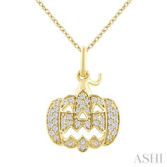 1/6 Ctw Petite Pumpkin Round Cut Diamond Fashion Pendant With Chain in 10K Yellow Gold