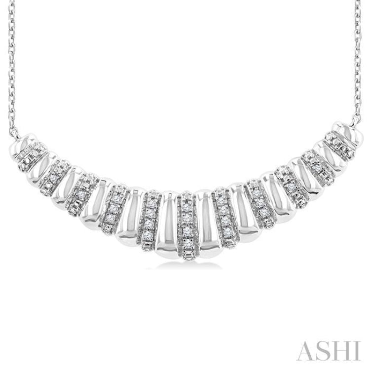 1/10 Ctw Ribbed Dome Shape Single Cut Diamond Bold Fashion Pendant With Chain in Sterling Silver