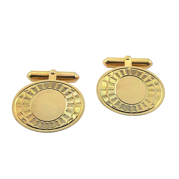 APPRAISED $1700 - 14kt Yellow Gold Oval Disc Cufflinks with Ribbed Edges and Round Polished Center 