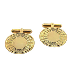 APPRAISED $1700 - 14kt Yellow Gold Oval Disc Cufflinks with Ribbed Edges and Round Polished Center 