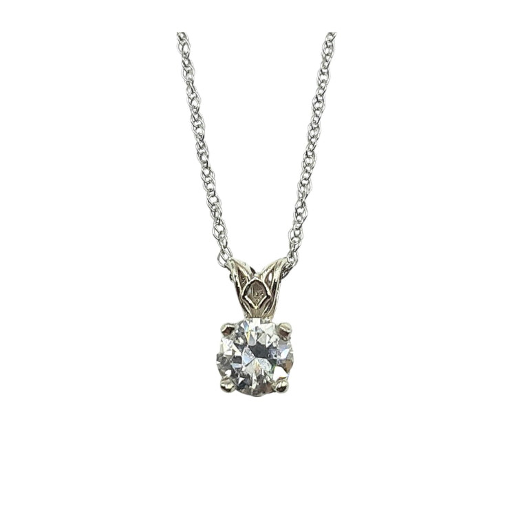 APPRAISED $1900 - 14kt White Gold 4 Prong Pendant with 1 Round Brilliant Diamond - T. - .60ct