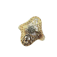 APPRAISED $600 - 14kt Yellow Gold Filigree Navette Ring with 7 Single Cut Diamonds - T. - .07ct 