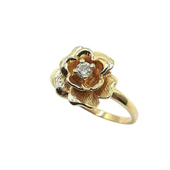 APPRAISED $400 - 10kt Yellow Gold Rose Ring with 1 Round Brilliant Diamond - T. - .08ct 