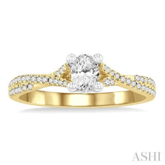 1/2 Ctw Split Criss Cross Round & Oval Cut Diamond Engagement Ring With 1/3 Ctw Oval Cut Center Stone in 14K Yellow and White Gold