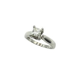 APPRAISED $3000 - 14kt White Gold Band with 18 Round Brilliant Diamonds - T. - .16ct and 1 Princess Cut Diamond Center - EST. - .80ct 