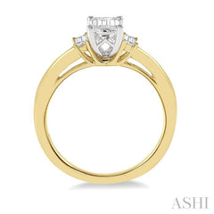 3/8 Ctw Octagonal and Baguette Diamond Ladies Engagement Ring with 1/3 Ct Emerald cut Center Stone in 14K Yellow and White Gold