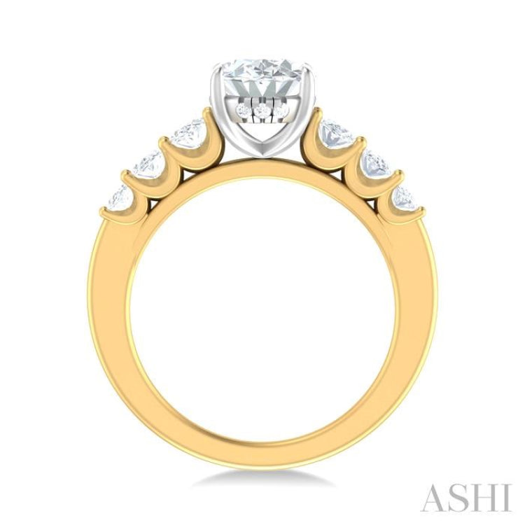 1 Ctw Oval Shape Oval and Round Cut Diamond Semi Mount Engagement Ring in 14K Yellow and White Gold
