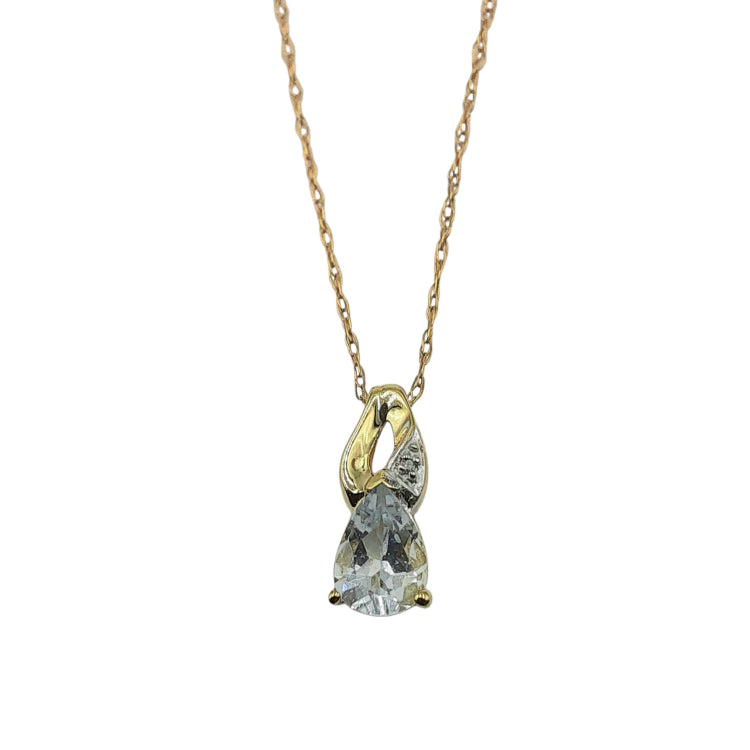 APPPRAISED $200 - 10kt Yellow Gold Pendant with 1 Pear-Shaped Aquamarine (7x5) and 1 Single Cut Diamond - T. - .01ct 