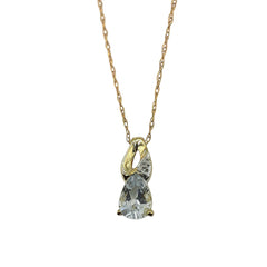 APPPRAISED $200 - 10kt Yellow Gold Pendant with 1 Pear-Shaped Aquamarine (7x5) and 1 Single Cut Diamond - T. - .01ct 