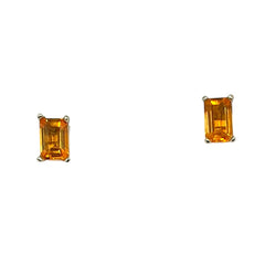 APPRAISED $250 - 14kt White Gold Ear Studs with 2 Emerald Cut Citrines (6x4) 