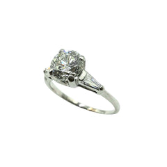 APPRAISED $9900 - 14kt White Gold Band with 1 Round Brilliant Diamond Center - T. - 1.24ct and 2 Tapered Baguette Diamond on Sides - T. - .18ct 