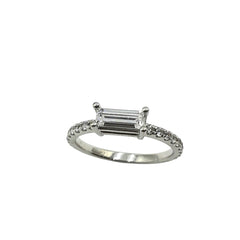 APPRAISED $350 - 14kt White Gold Band with 20 Round Cubic Zirconia on Sides (1.5mm) and 1 Rectangle Cubic Zirconia (7x2.7) Set in East/West 