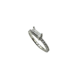 APPRAISED $350 - 14kt White Gold Band with 20 Round Cubic Zirconia on Sides (1.5mm) and 1 Rectangle Cubic Zirconia (7x2.7) Set in East/West 
