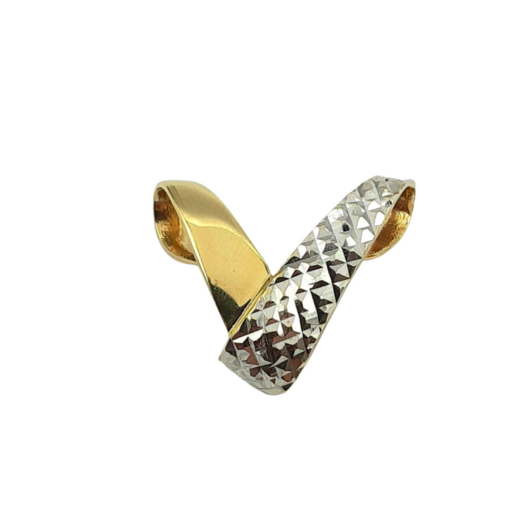 APPRAISED $350 - 14kt Two-Tone Diagonal Cut "V" Slide Pendant 