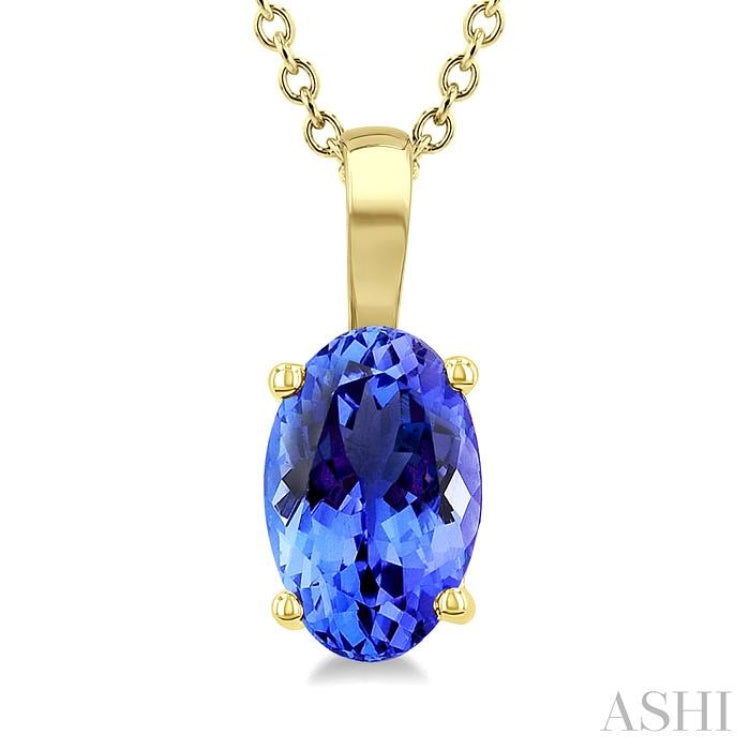 6X4 MM Oval Shape  Tanzanite Precious Solitaire Pendant With Chain in 14K Yellow Gold