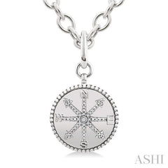 1/10 Ctw Compass medallion Single Cut Diamond Pendant With Chain in Sterling Silver