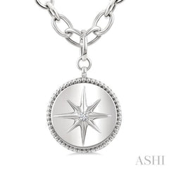 1/20 Ctw Compass medallion Round Cut Diamond Pendant With Chain in Sterling Silver